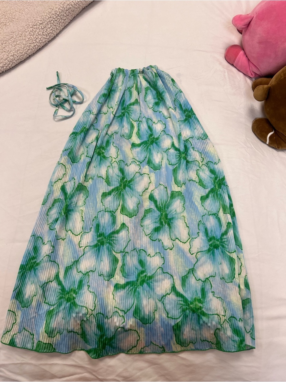 SHEIN Blue & Green Floral Backless Maxi Dress